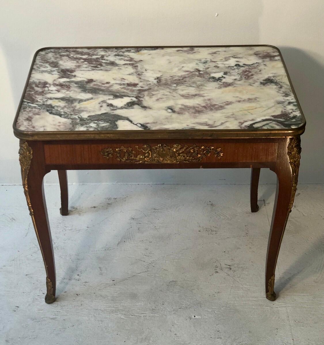 Louis XV Style Marble-Top Coffee Table with Bronze Mounts For Sale 3