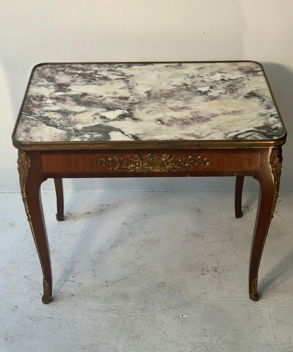 Louis XV Style Marble-Top Coffee Table with Bronze Mounts For Sale 4