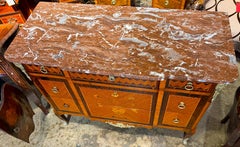Louis XV Style Marble Top Commode with Parquetry, Marquetry, & Ormolu Mounts