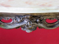 Antique Silver Leaf Gilt Wood Louis XV Style Green Onyx Top Console Table