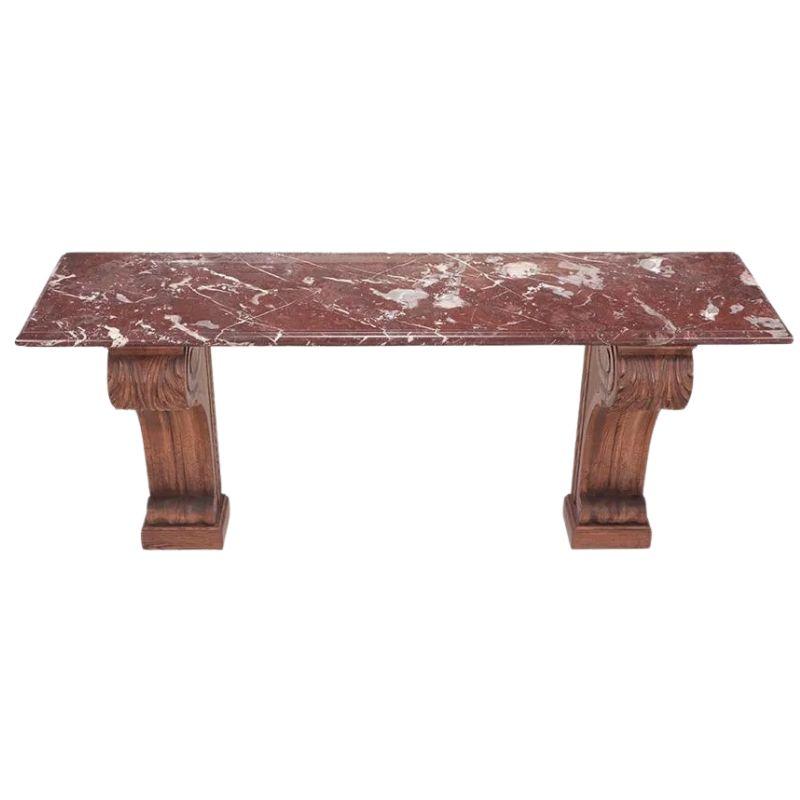 Louis XV Style Marble Top Console with Carved Oak Base For Sale 1