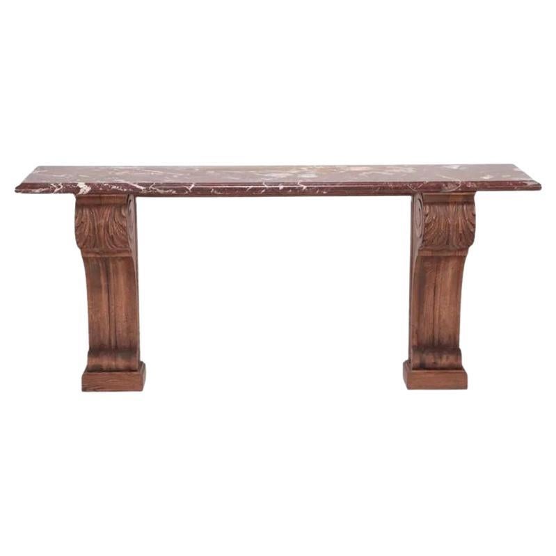Louis XV Style Marble Top Console with Carved Oak Base For Sale