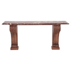 Retro Louis XV Style Marble Top Console with Carved Oak Base