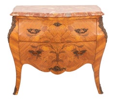 Louis XV Style Marble Top Marquetry Bombe Chest