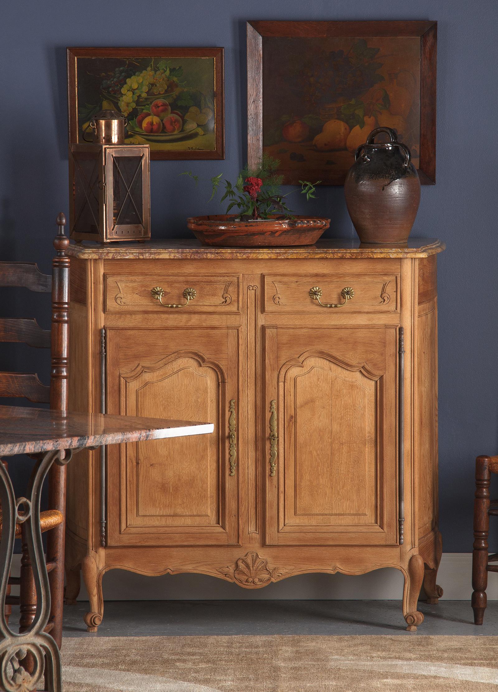 Louis XV Style Marble-Top Natural Oak Buffet, circa 1920s 6