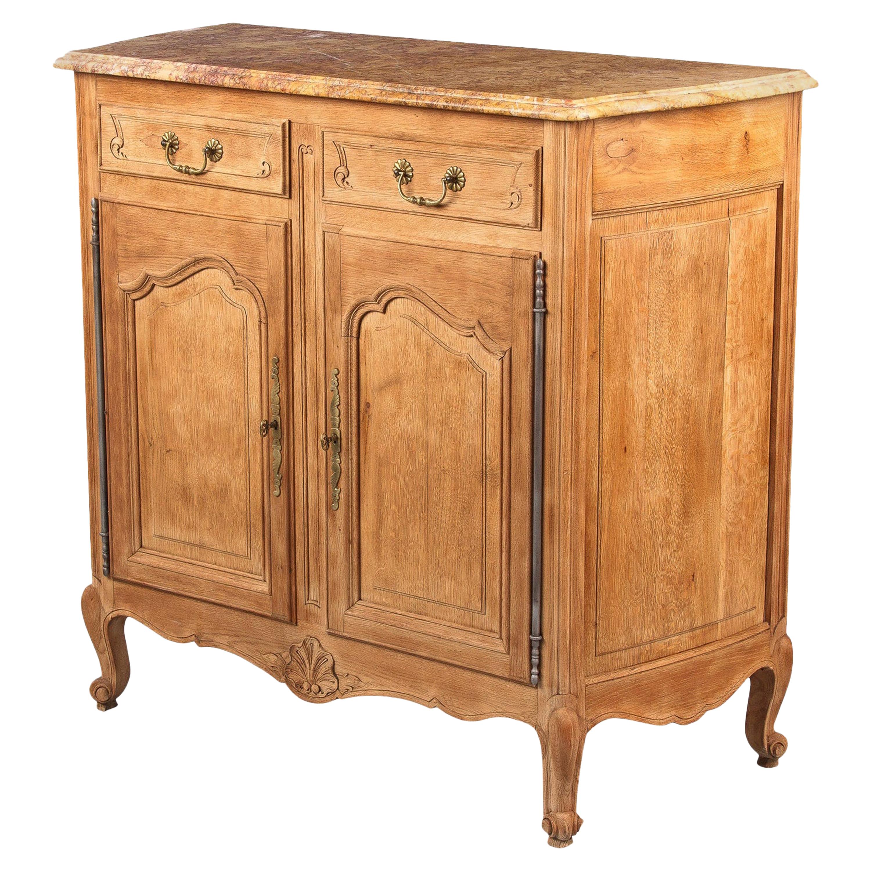 French Louis XV Style Marble-Top Natural Oak Buffet, circa 1920s