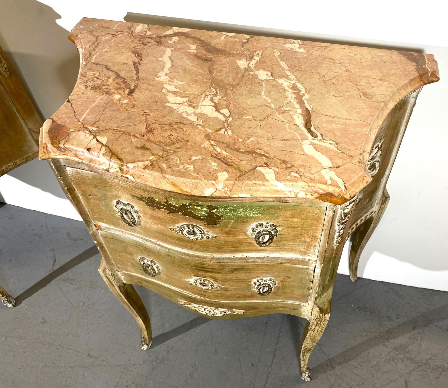 Mid-20th Century Louis XV Style Marble Top Nightstands For Sale