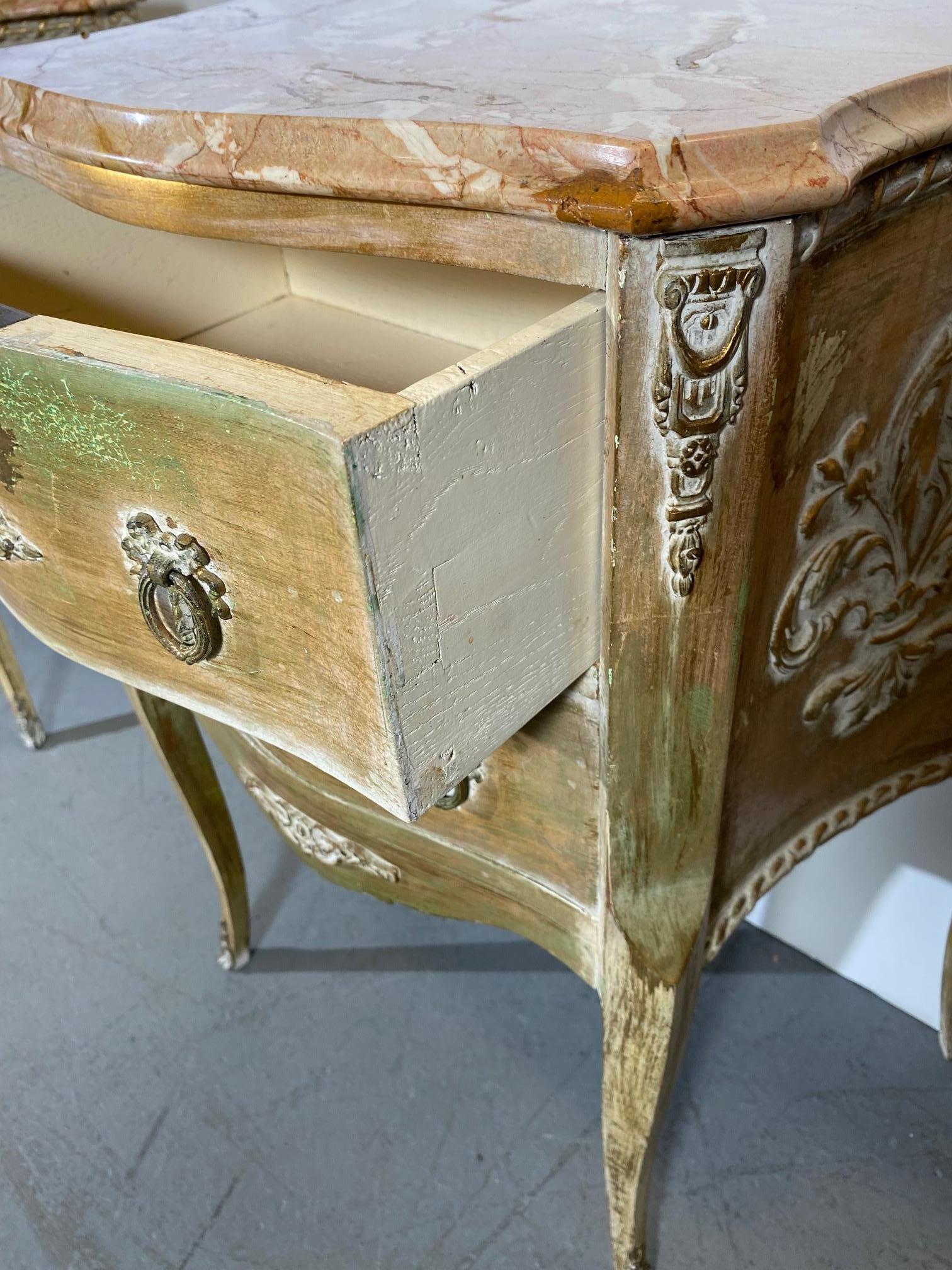 Louis XV Style Marble Top Nightstands For Sale 1