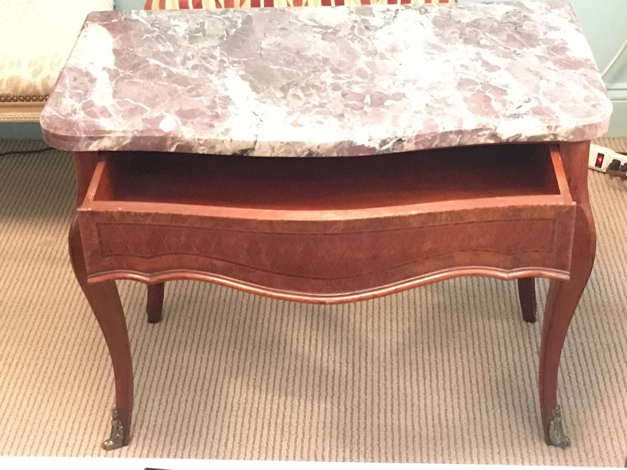 Louis XV Style Marble-Top Table with One Drawer In Good Condition For Sale In Locust Valley, NY