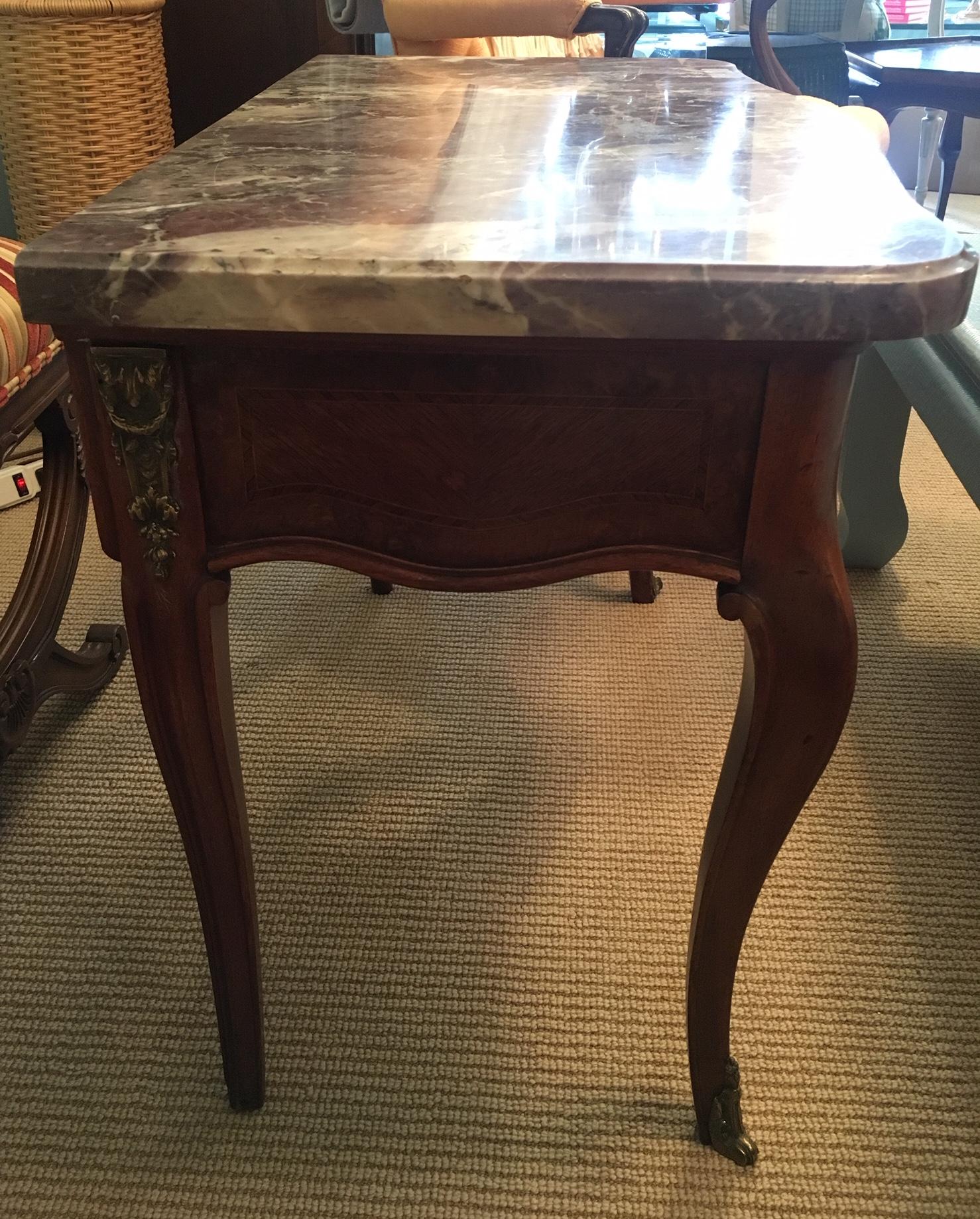 20th Century Louis XV Style Marble-Top Table with One Drawer For Sale