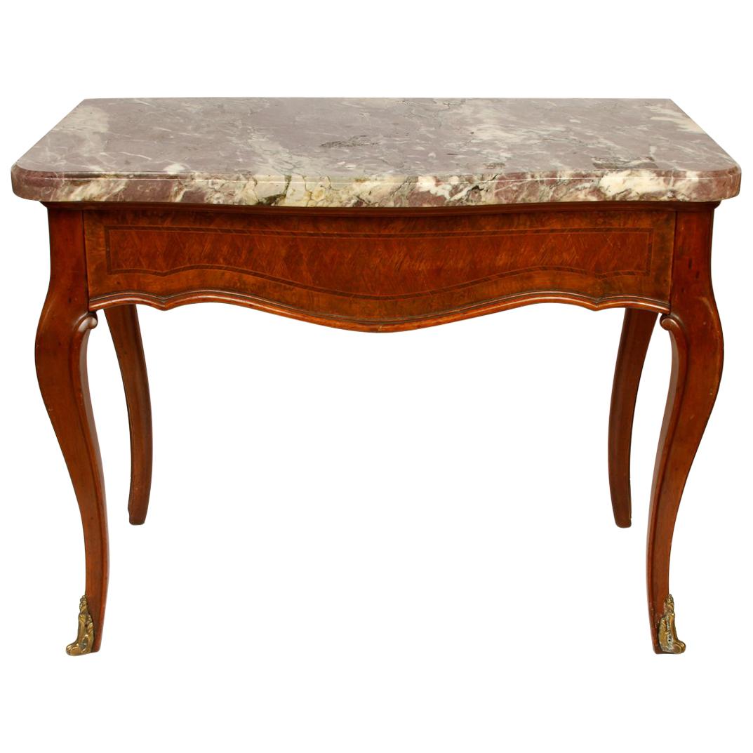Table à plateau en marbre de style Louis XV avec un tiroir