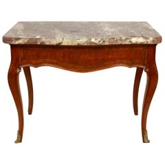 Louis XV Style Marble-Top Table with One Drawer