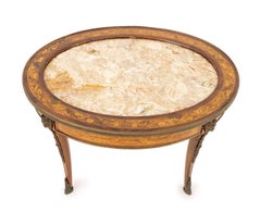 Louis XV Style Marble Top Walnut Coffee Table
