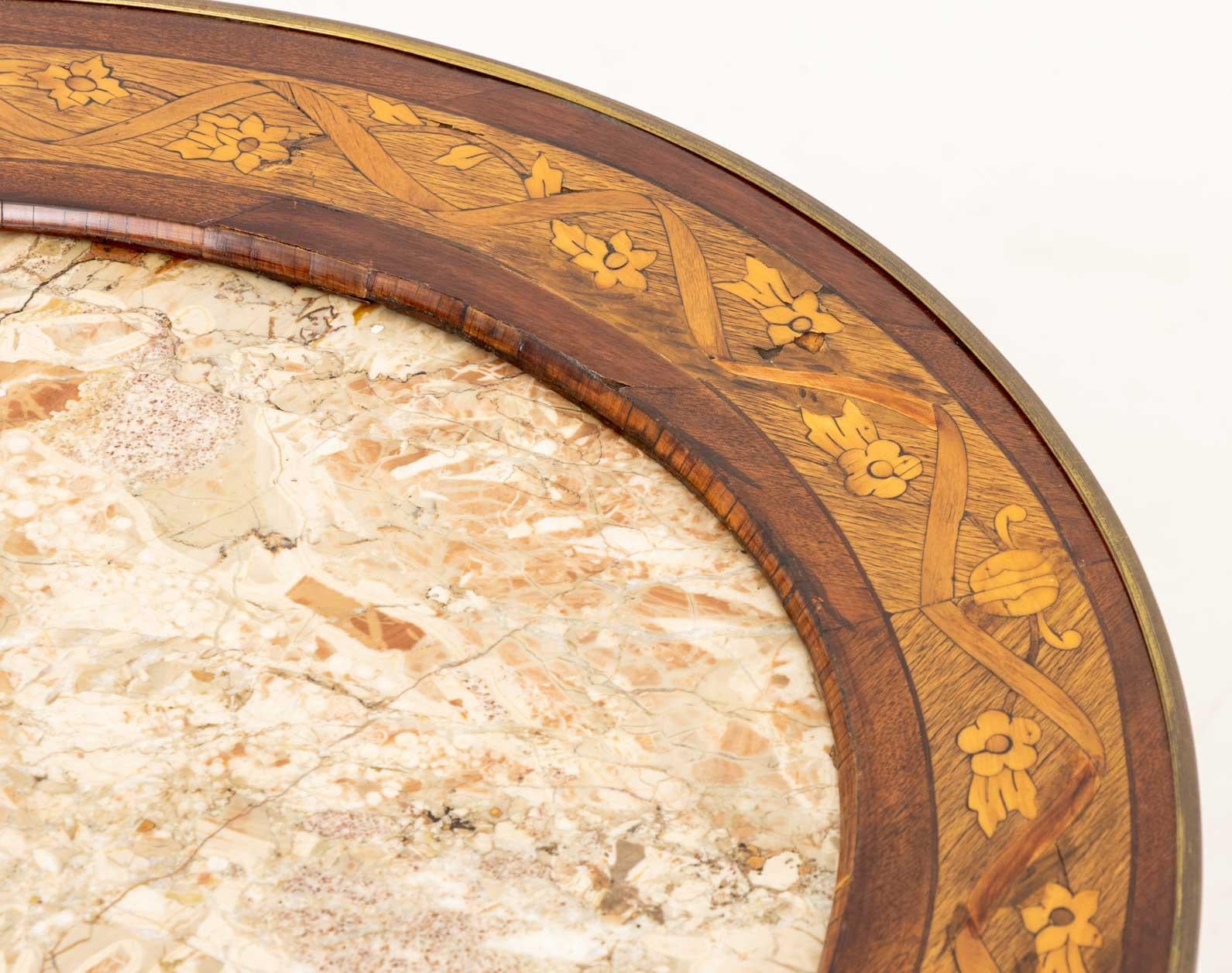 French Louis XV Style Marble Top Walnut Coffee Table For Sale