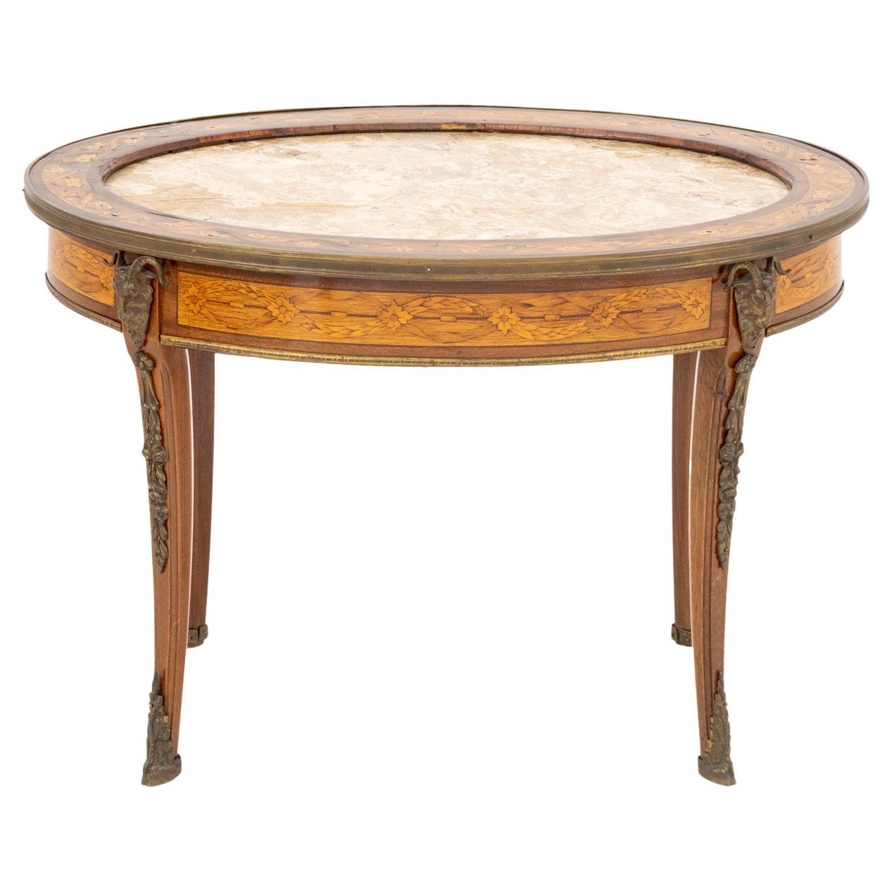 Louis XV Style Marble Top Walnut Coffee Table For Sale