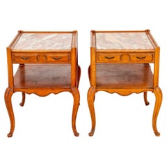 Louis XV Style Marble Topped Oak Lamp Tables, Pair