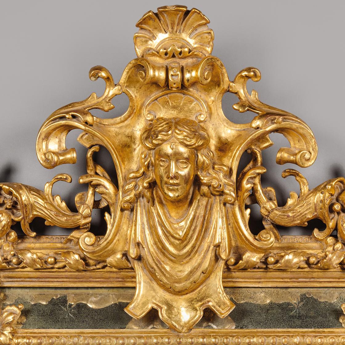 Spiegel aus Giltholz im Louis-XV-Stil mit Randeinfassung (Louis XV.) im Angebot
