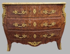 Louis XV style marquetry and marble chest of drawers, France, Early 20th century