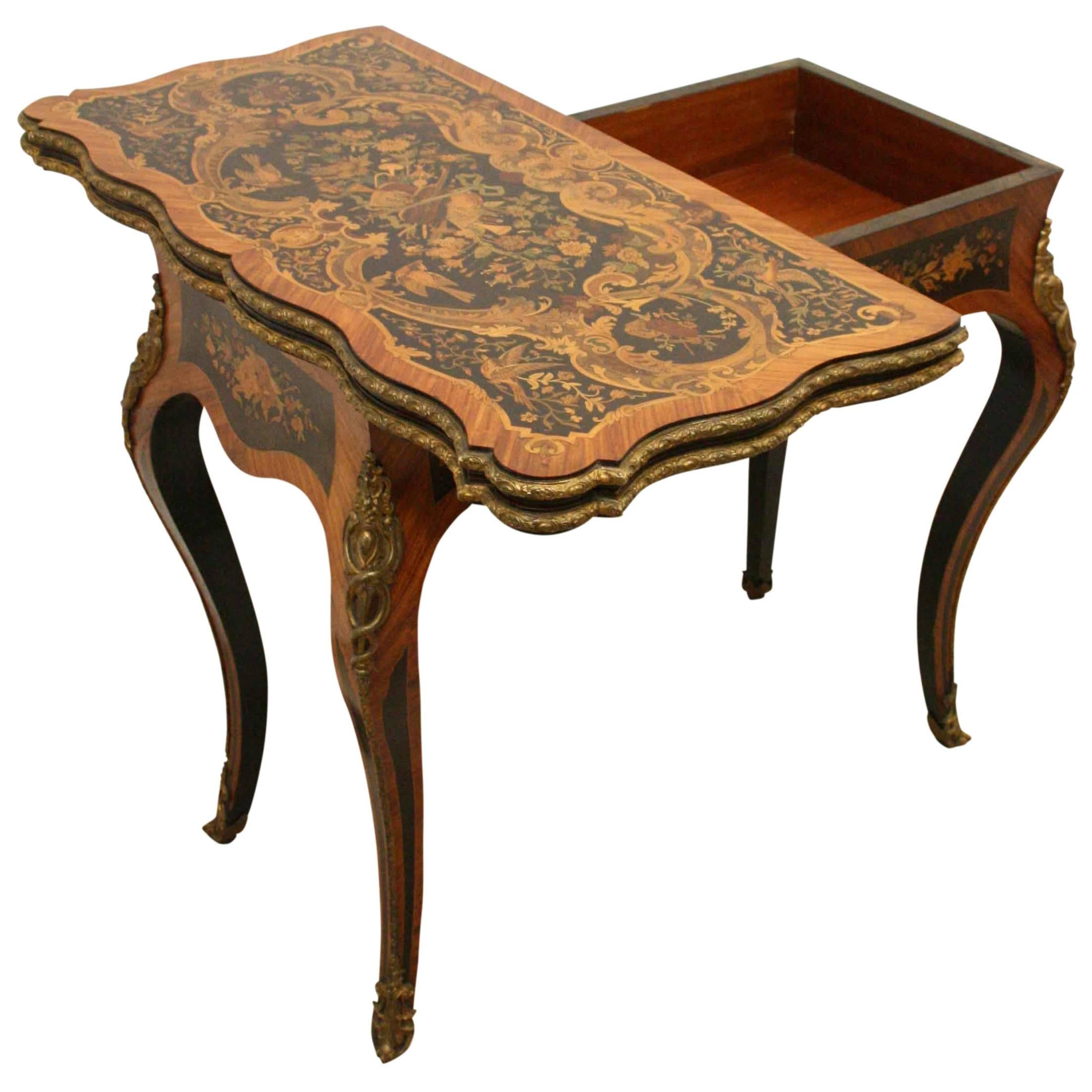 Louis XV Style Marquetry and Ormolu Mount Fold over Card Table For Sale 6