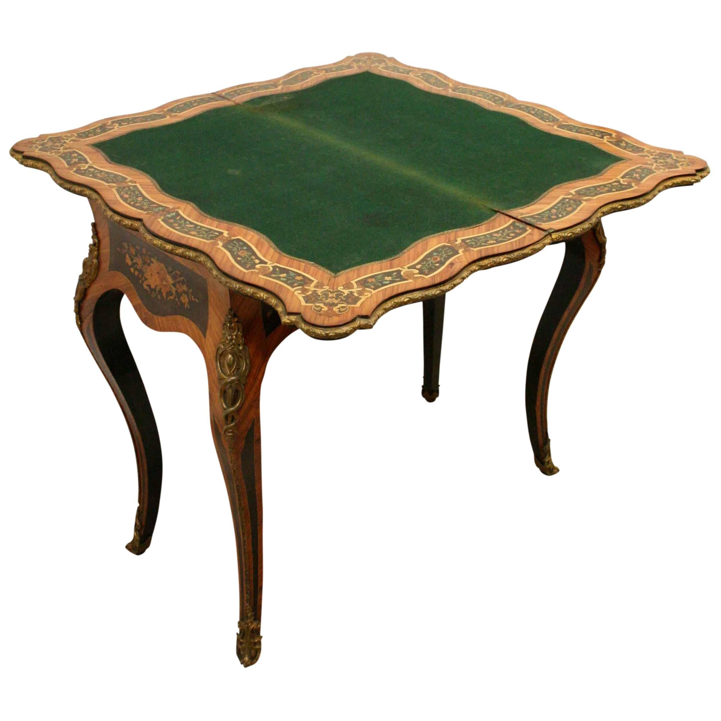 Louis XV Style Marquetry and Ormolu Mount Fold over Card Table For Sale 7