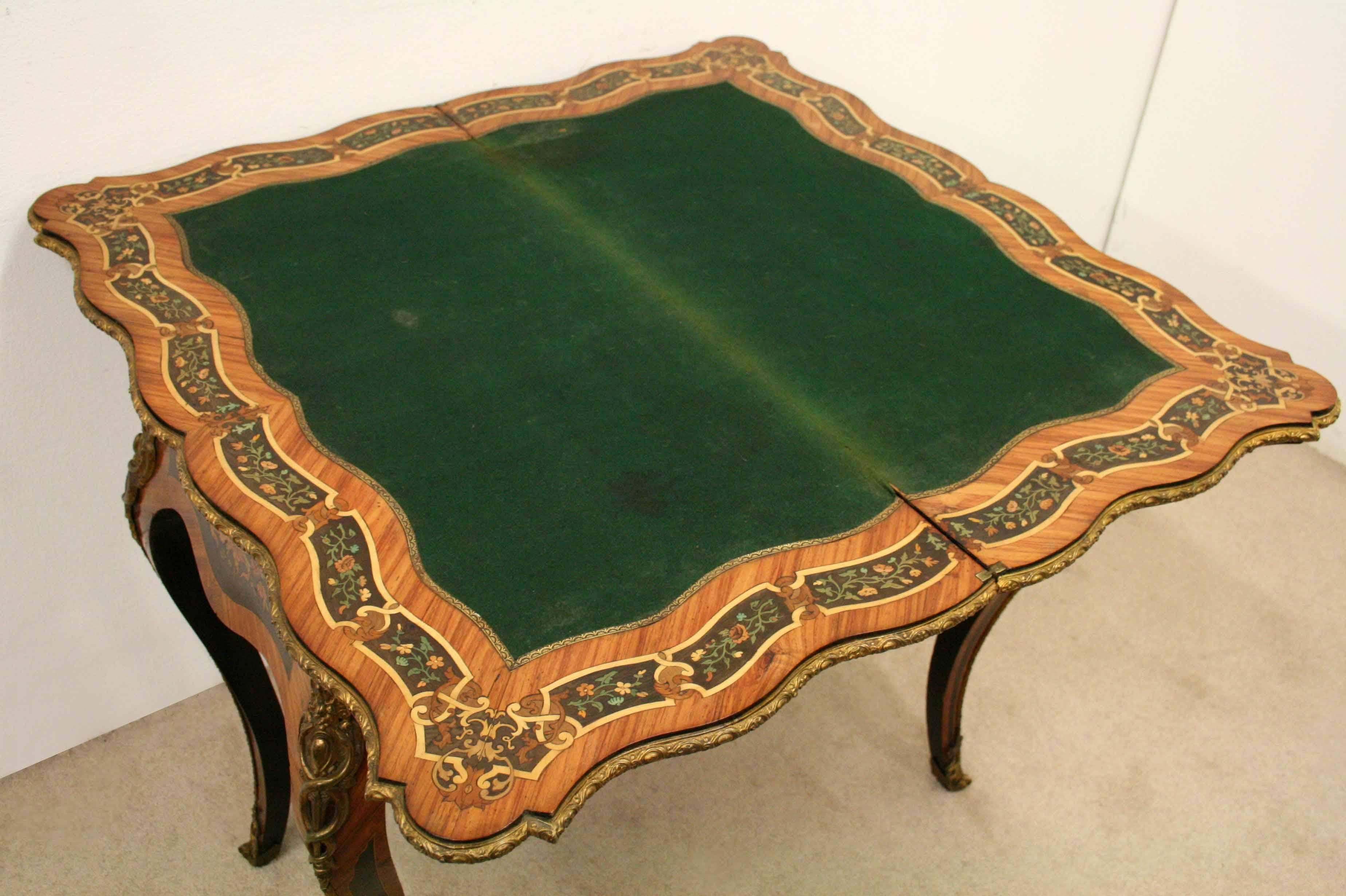 Louis XV Style Marquetry and Ormolu Mount Fold over Card Table For Sale 8