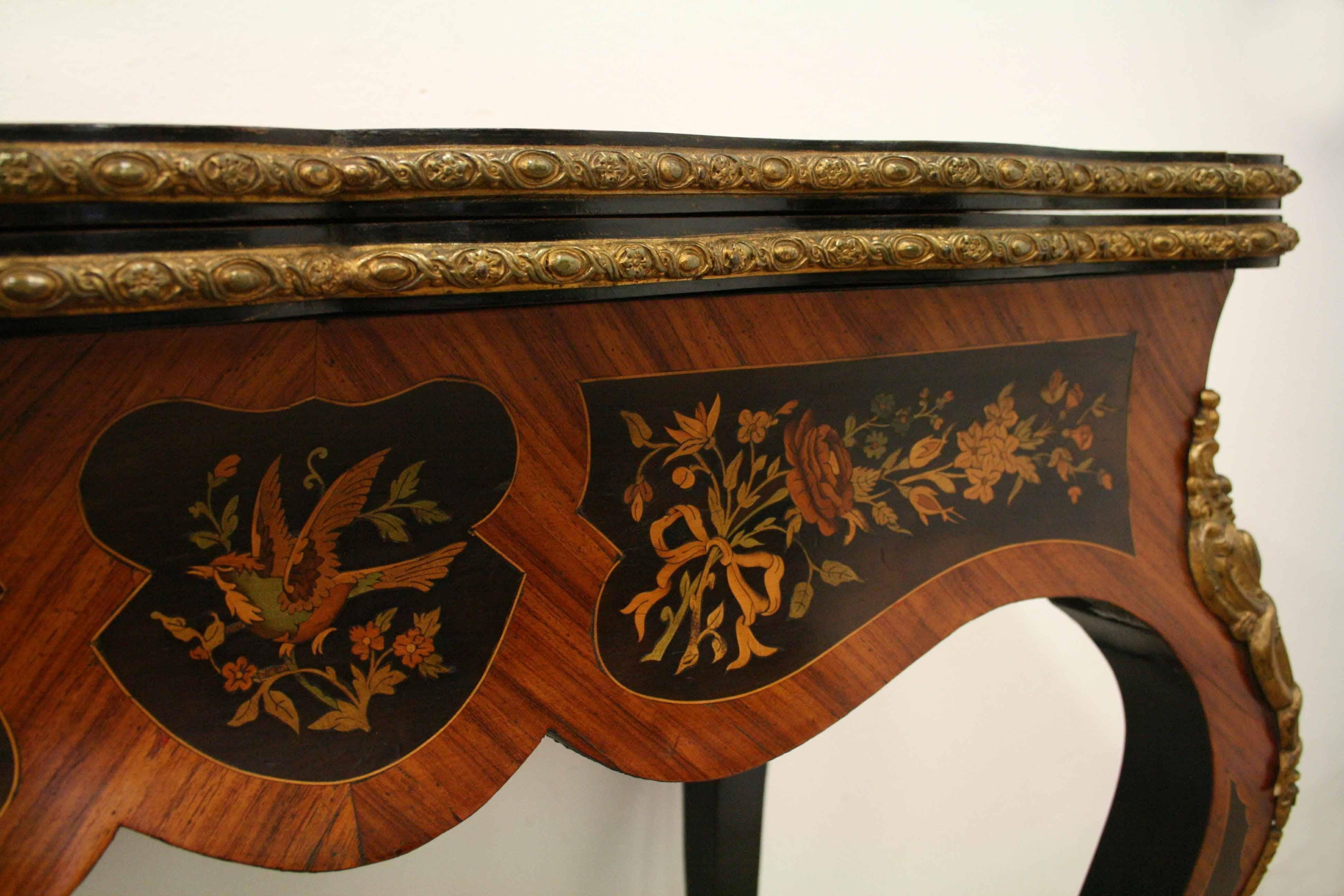 Louis XV Style Marquetry and Ormolu Mount Fold over Card Table For Sale 2