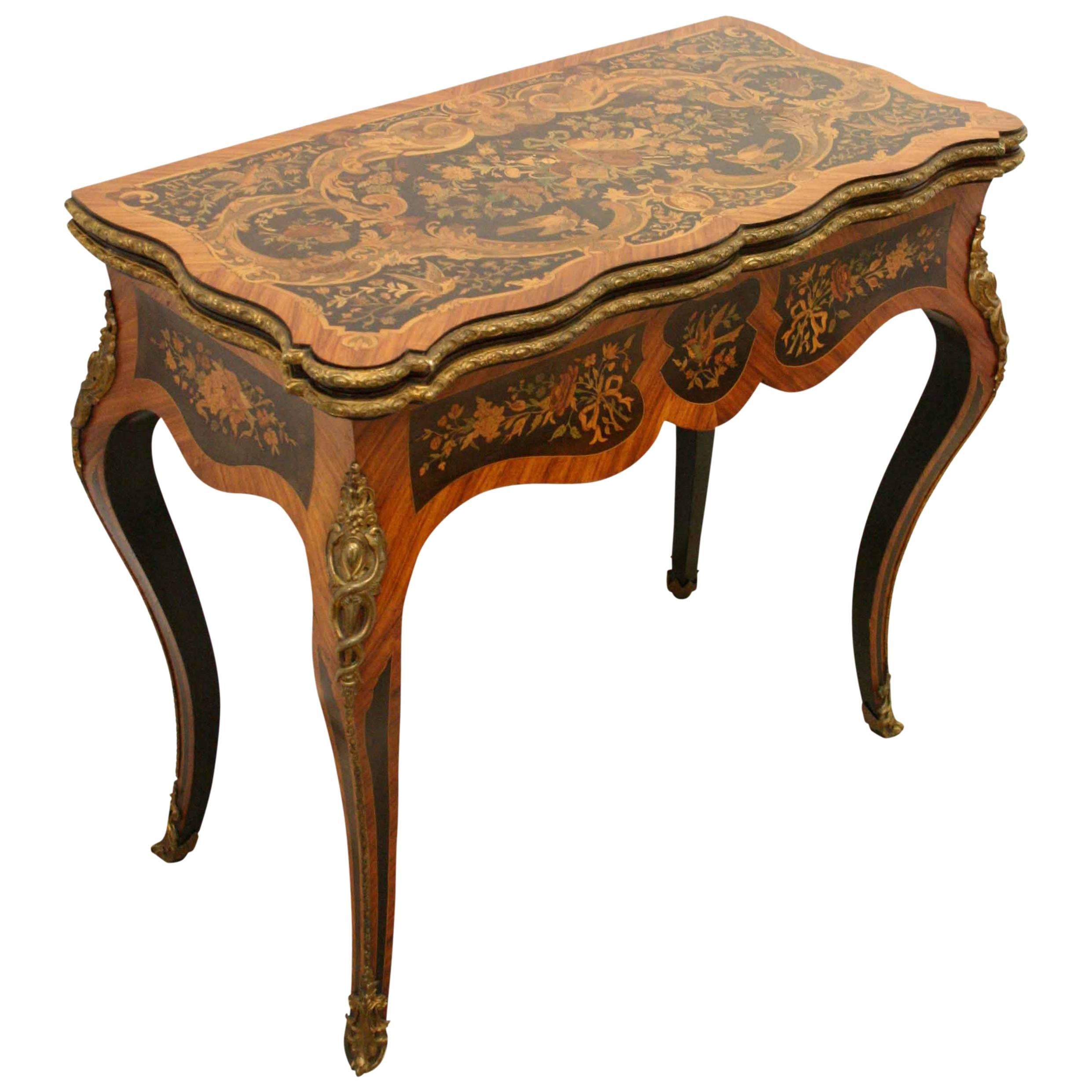 Louis XV Style Marquetry and Ormolu Mount Fold over Card Table For Sale