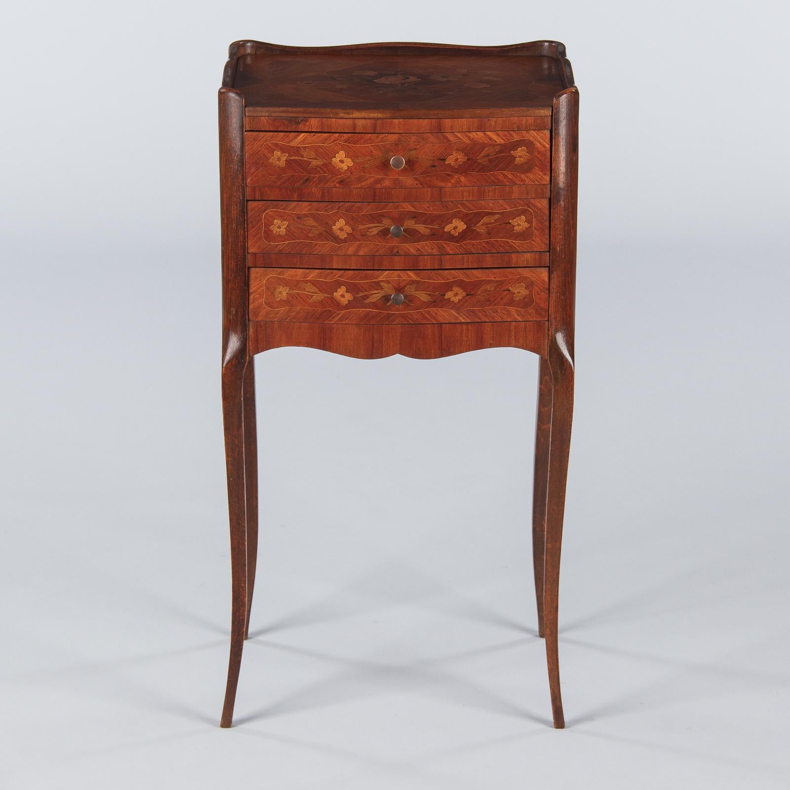Louis XV Style Marquetry Bedside Chest of Drawers, 1900s 5