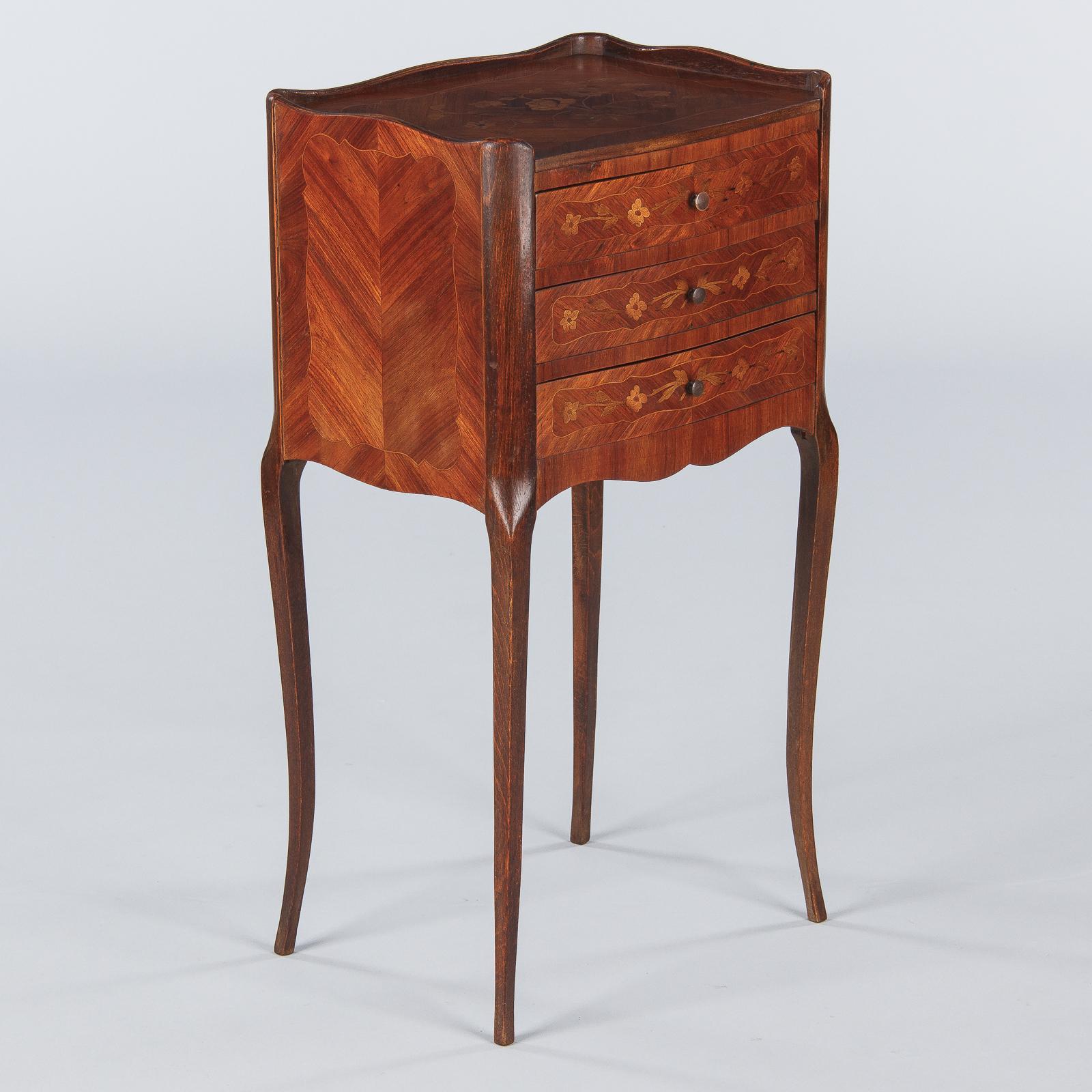 Louis XV Style Marquetry Bedside Chest of Drawers, 1900s 9