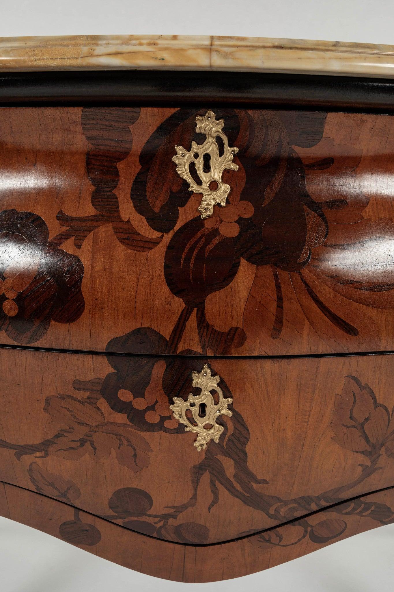 Louis XV Style Marquetry Bombe Commode In Good Condition For Sale In Houston, TX