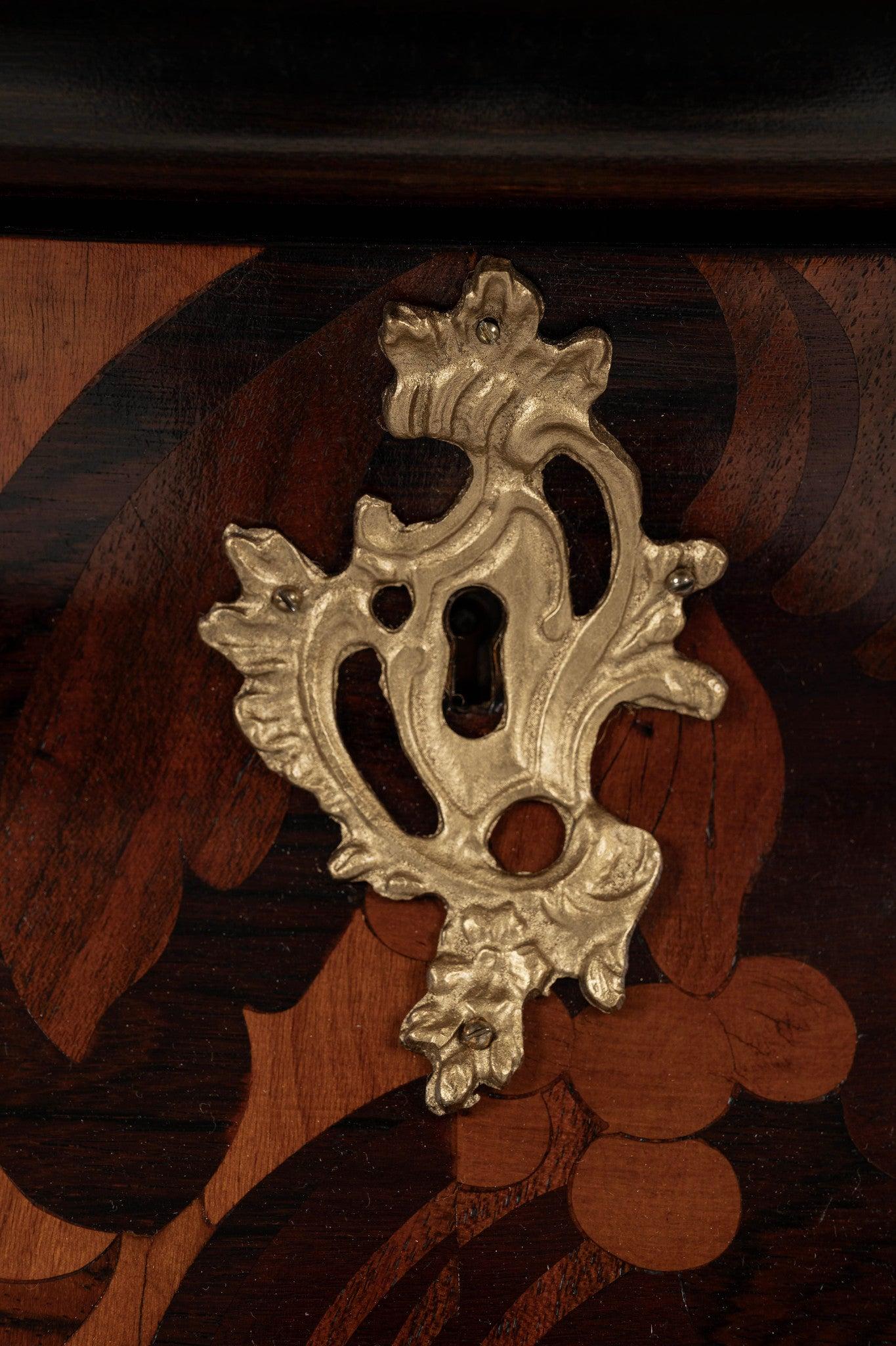 20th Century Louis XV Style Marquetry Bombe Commode For Sale