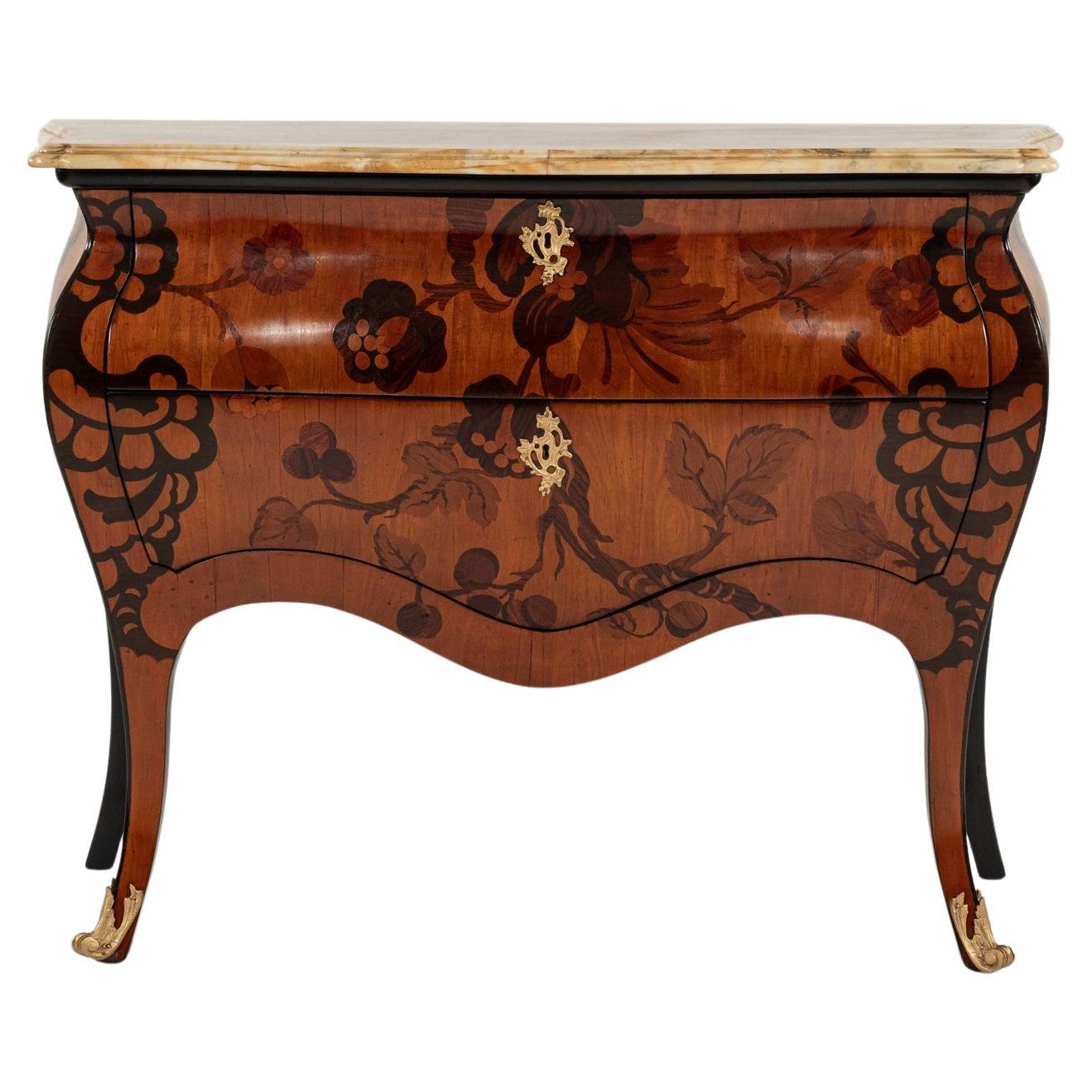 Louis XV Style Marquetry Bombe Commode