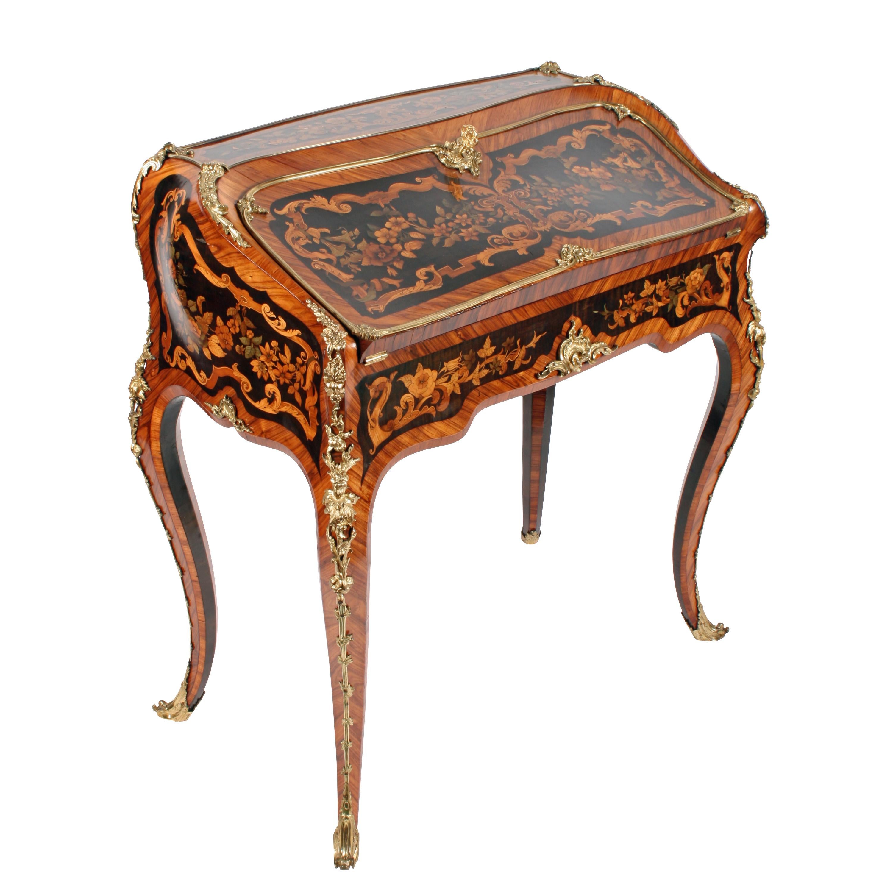 Louis XV style marquetry bureau en pente


A kingwood, tulipwood and sycamore floral marquetry bureau en pente.

The bureau is in the Louis XV style of Bernard Van Risenburgh and is attributed to George Blake & Co. for Edward Holmes