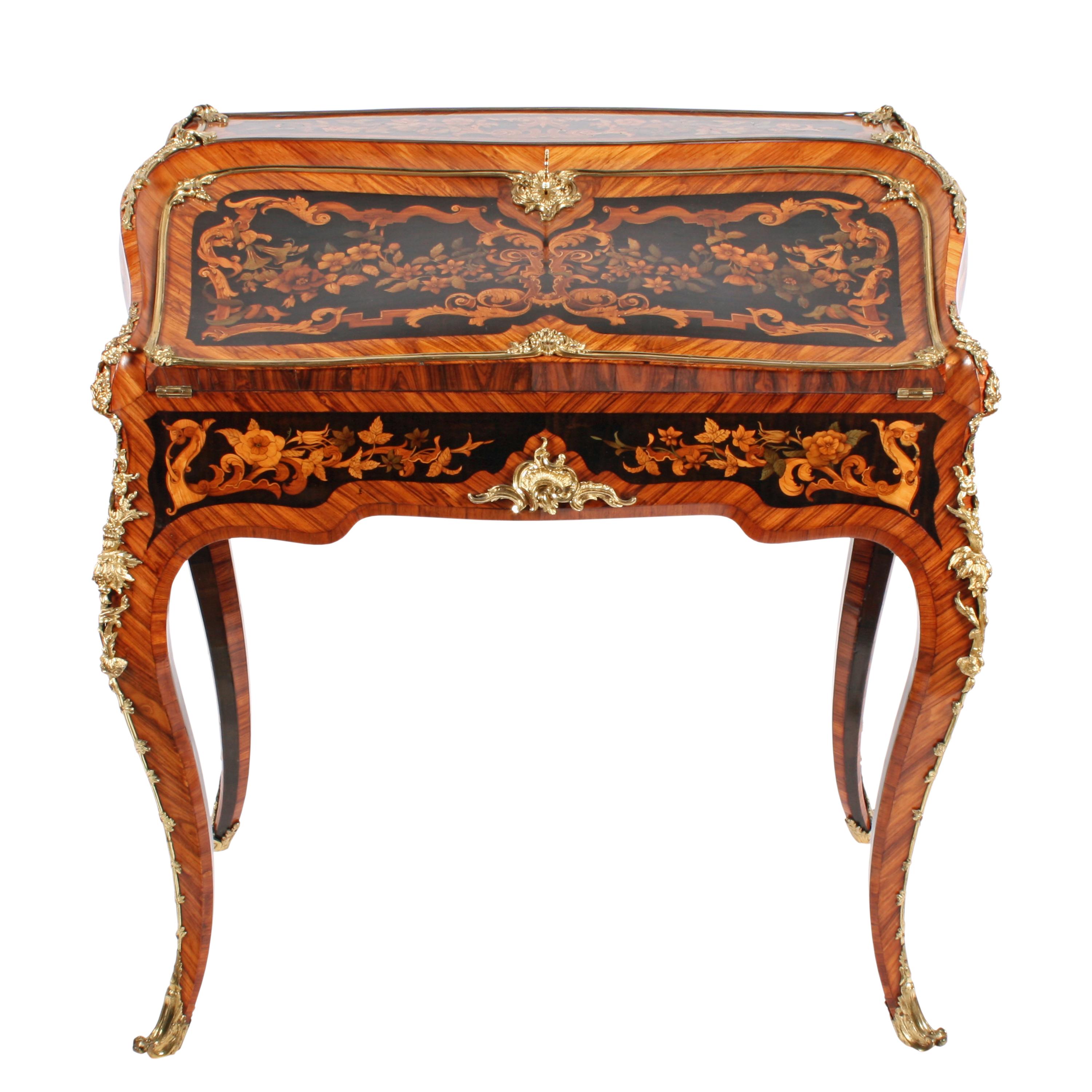 Mid-19th Century Louis XV Style Marquetry Bureau en Pente For Sale