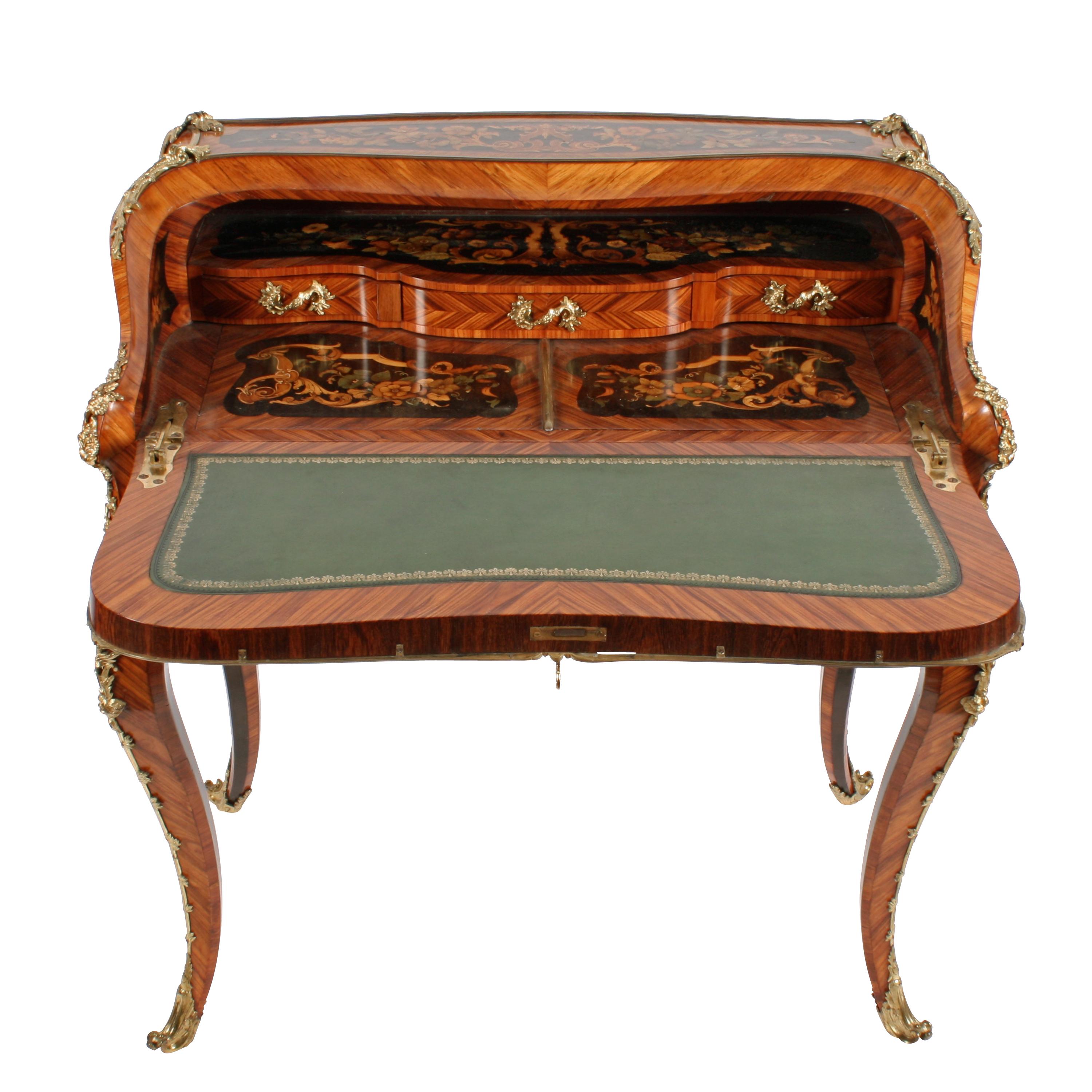 Sycamore Louis XV Style Marquetry Bureau en Pente For Sale
