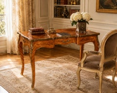 Louis XV Style Marquetry Bureau Plat with Gilt Bronze Mounts