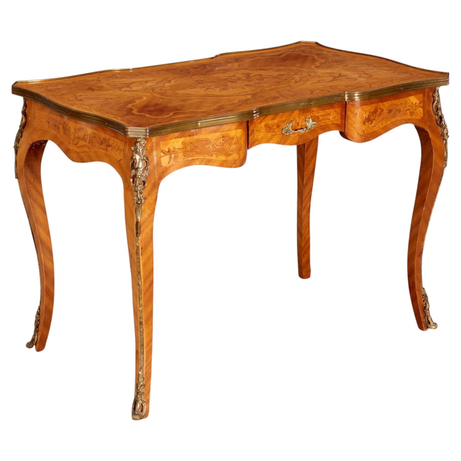 Louis XV Style Marquetry Bureau Plat with Gilt Bronze Mounts