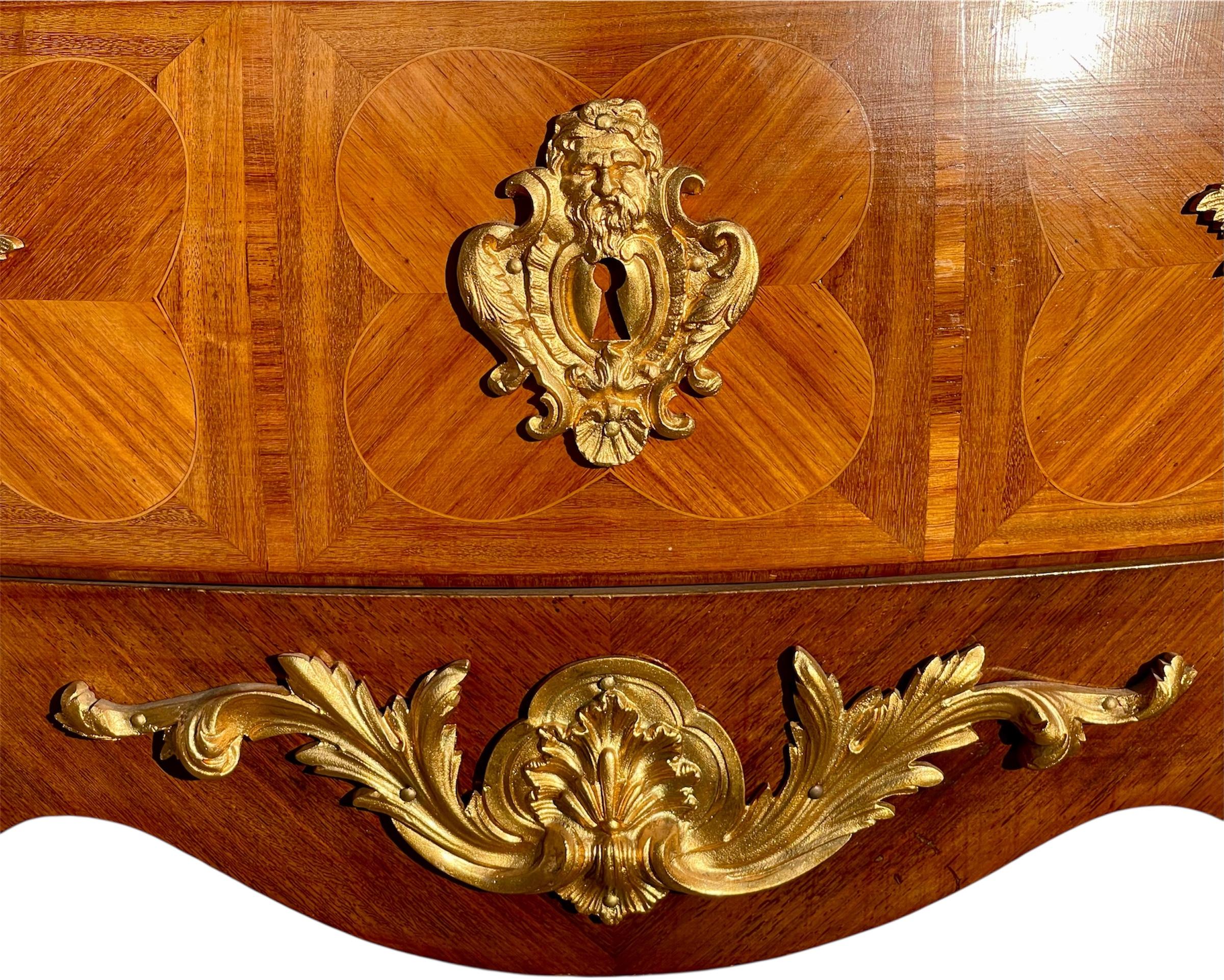 Bronze Louis XV Style Marquetry Chest Of Drawers For Sale