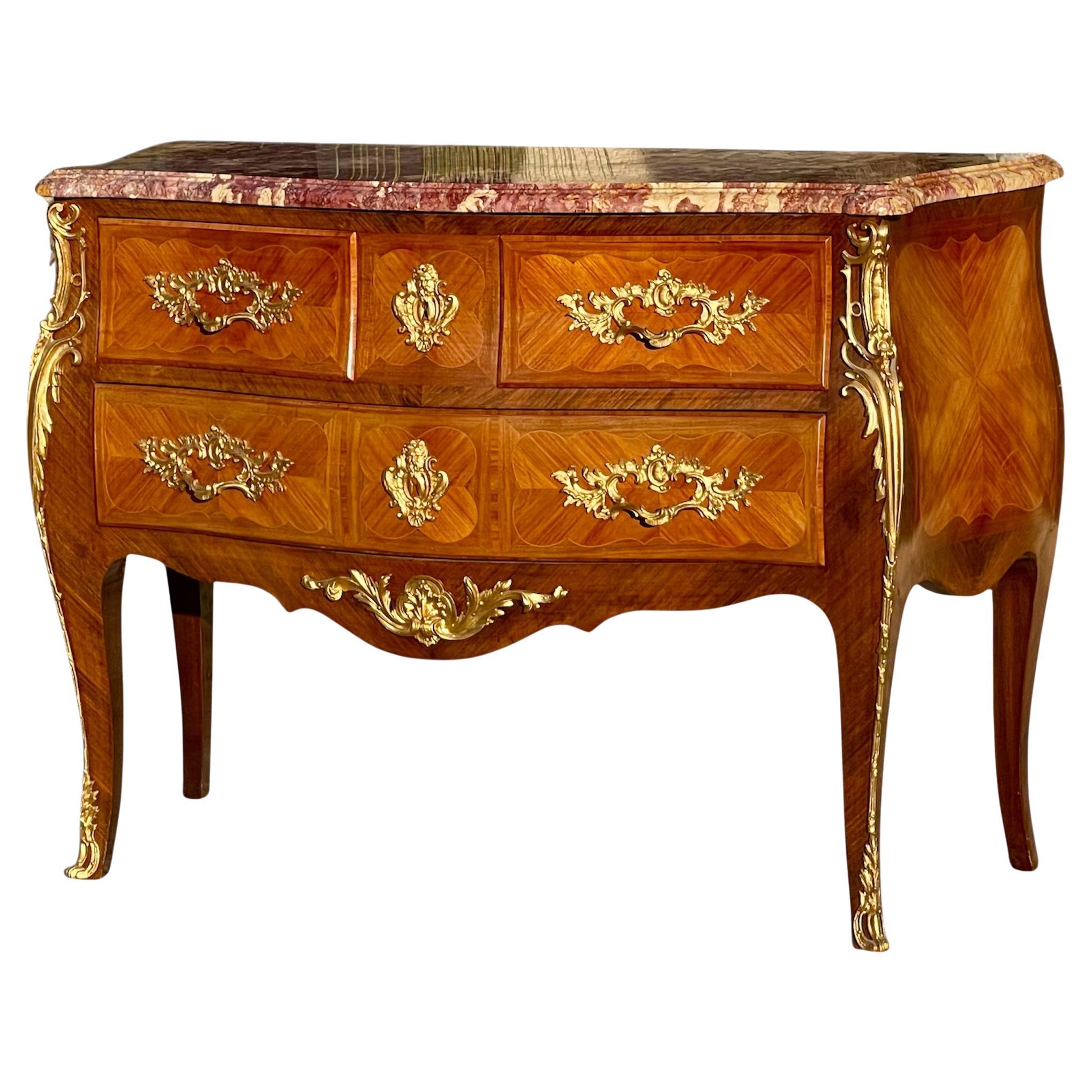 Louis XV Style Marquetry Chest Of Drawers For Sale