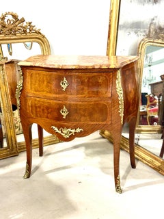 Louis XV Style Marquetry Commode with Breche Marble Top, France 19th Century