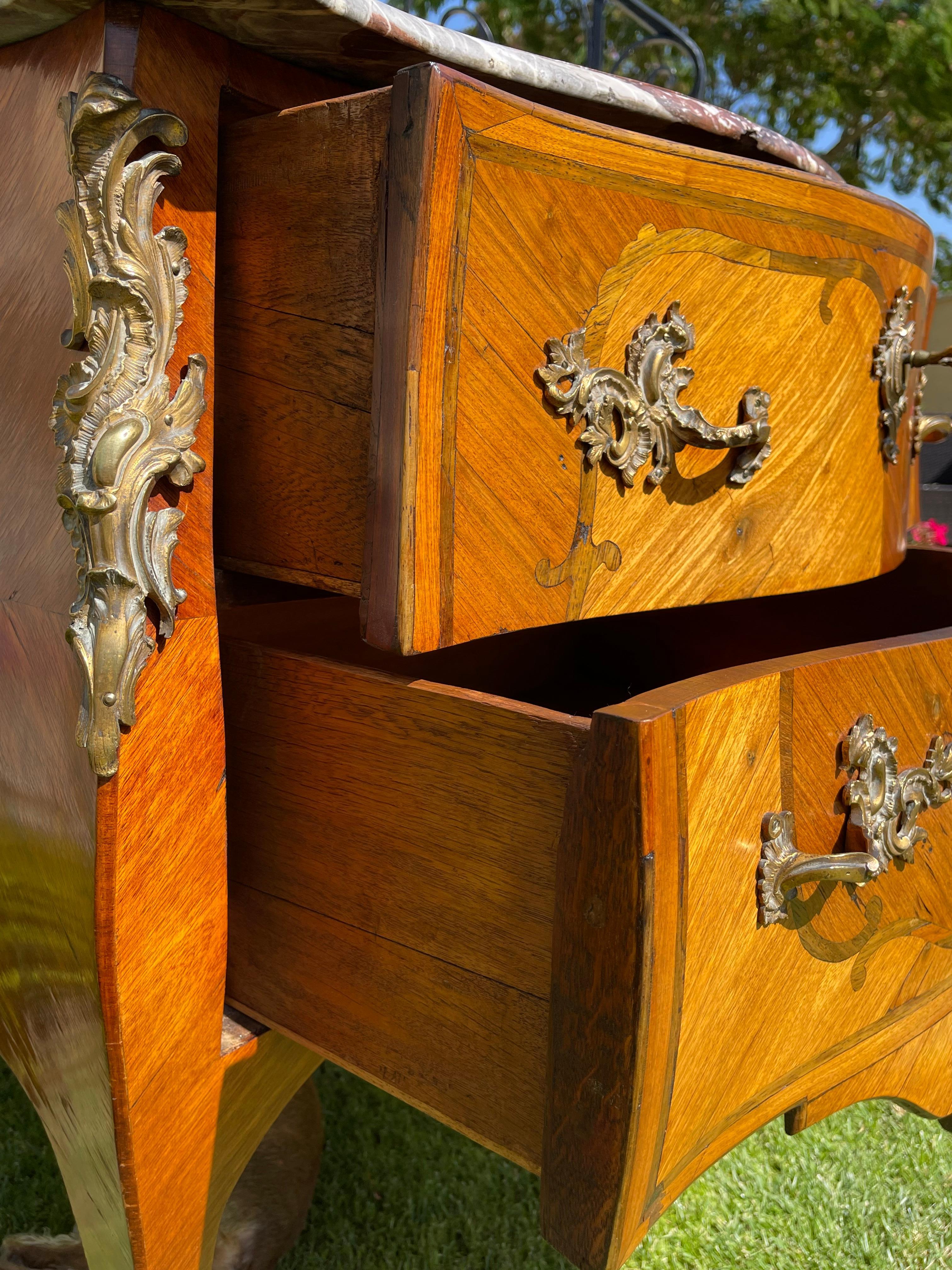 Louis XV Style, Marquetry Commode with Bronze Signed Cheval, 19th Century For Sale 7