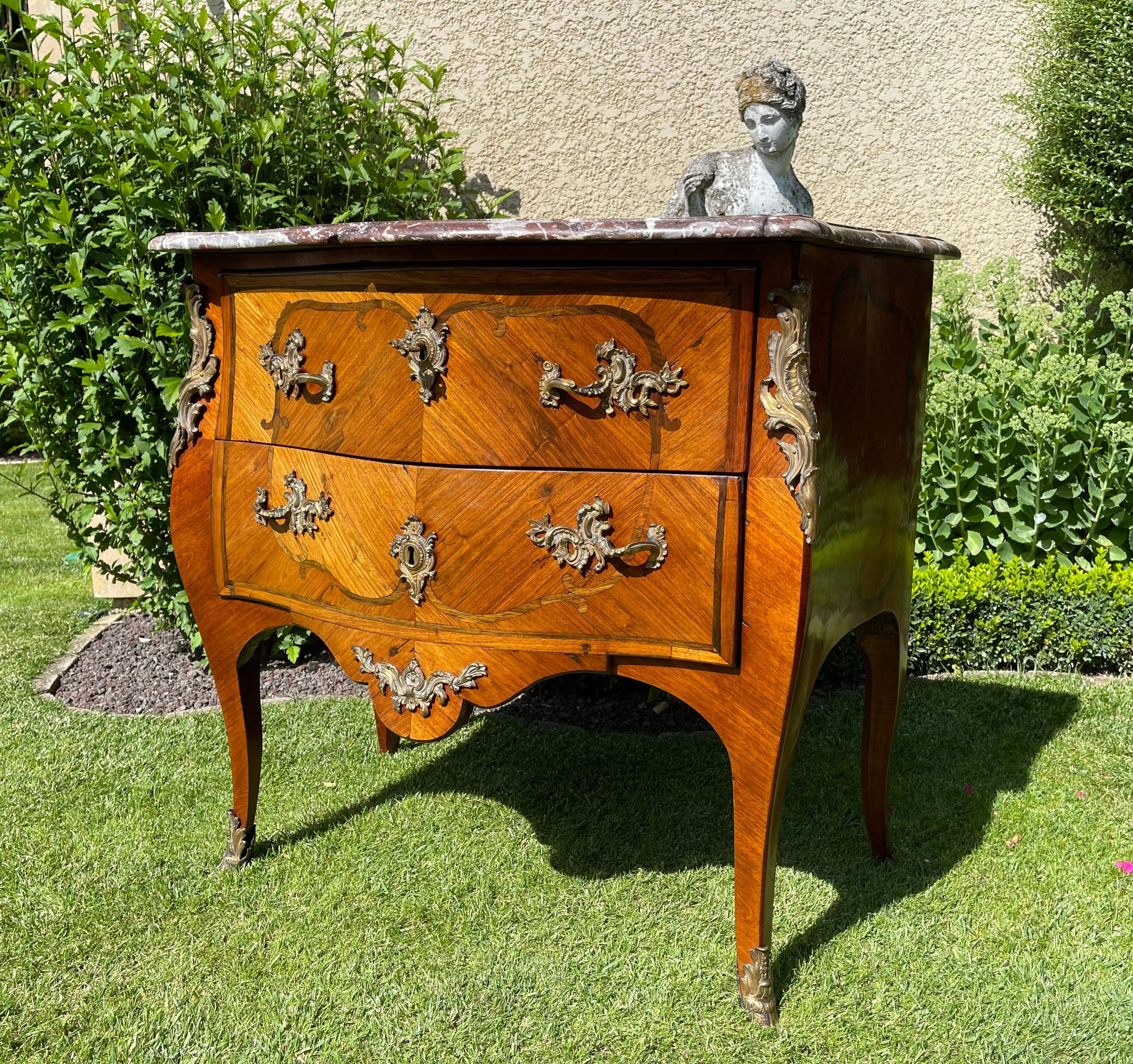 Louis XV Style, Marquetry Commode with Bronze Signed Cheval, 19th Century For Sale 11