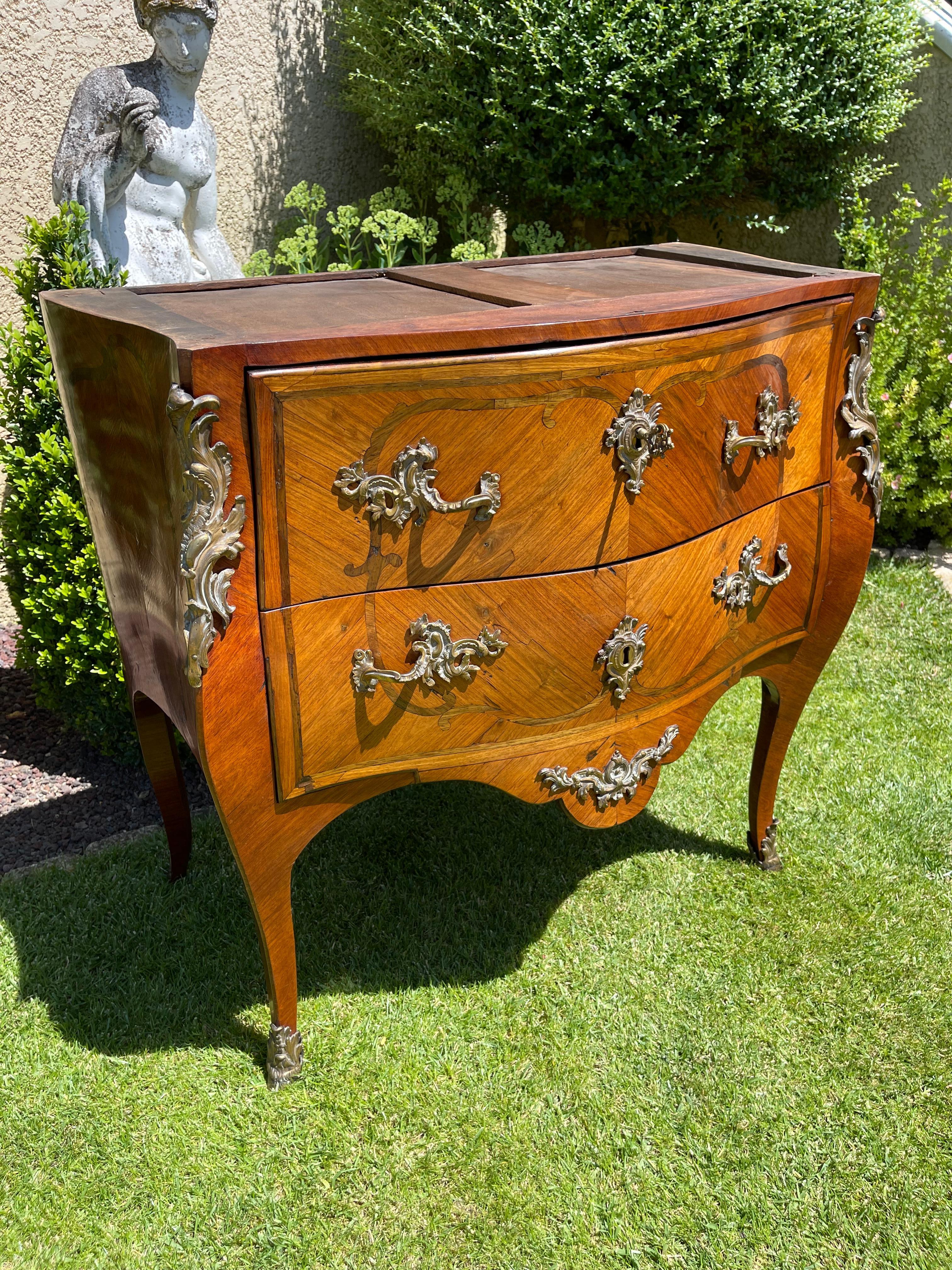 Louis XV Style, Marquetry Commode with Bronze Signed Cheval, 19th Century For Sale 12