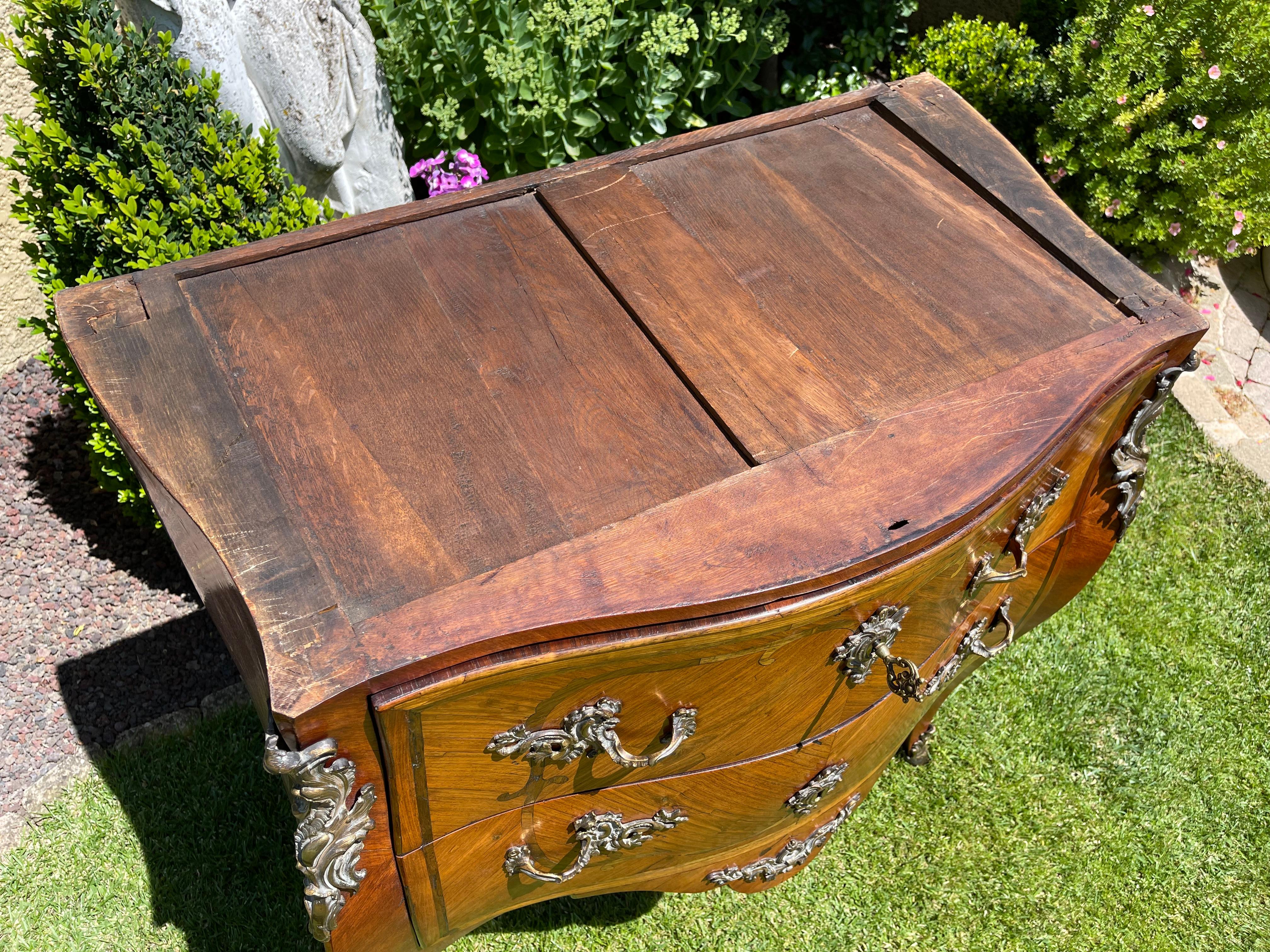 Louis XV Style, Marquetry Commode with Bronze Signed Cheval, 19th Century For Sale 13