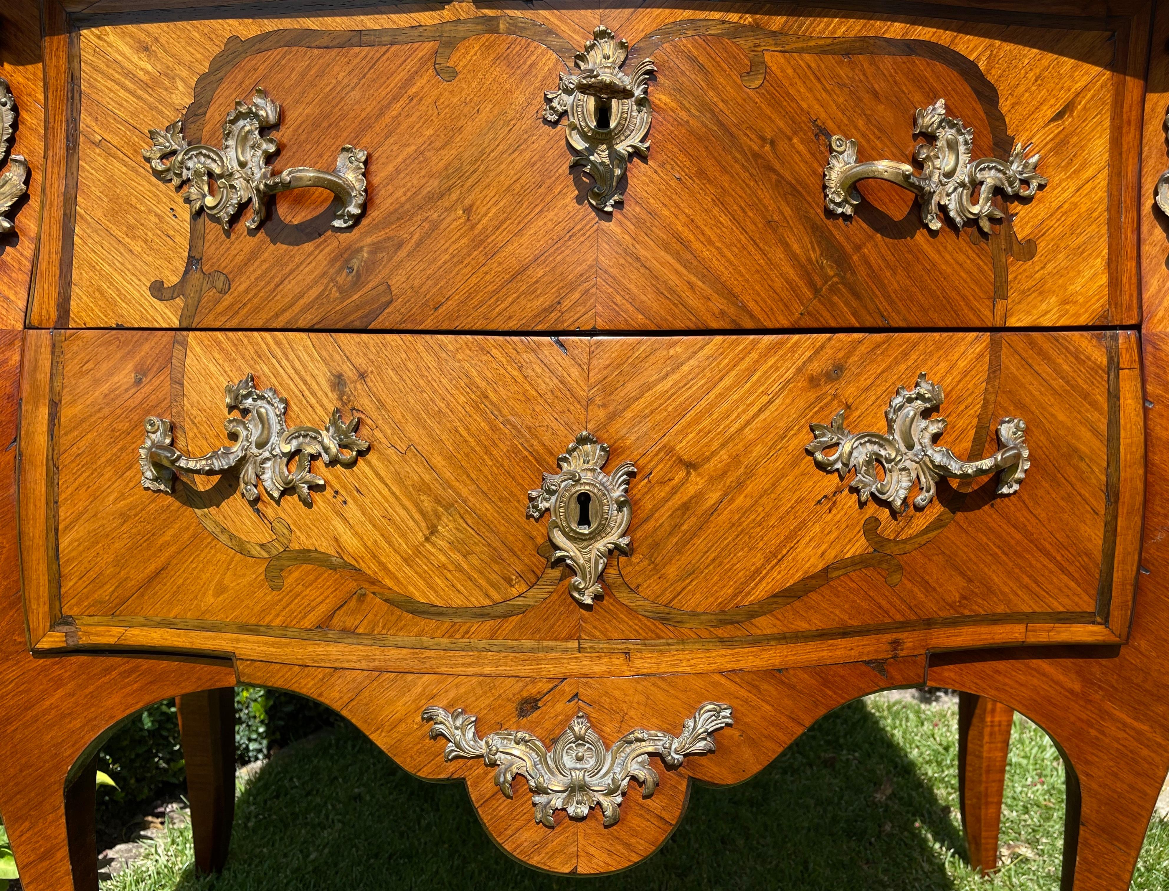 French Louis XV Style, Marquetry Commode with Bronze Signed Cheval, 19th Century For Sale
