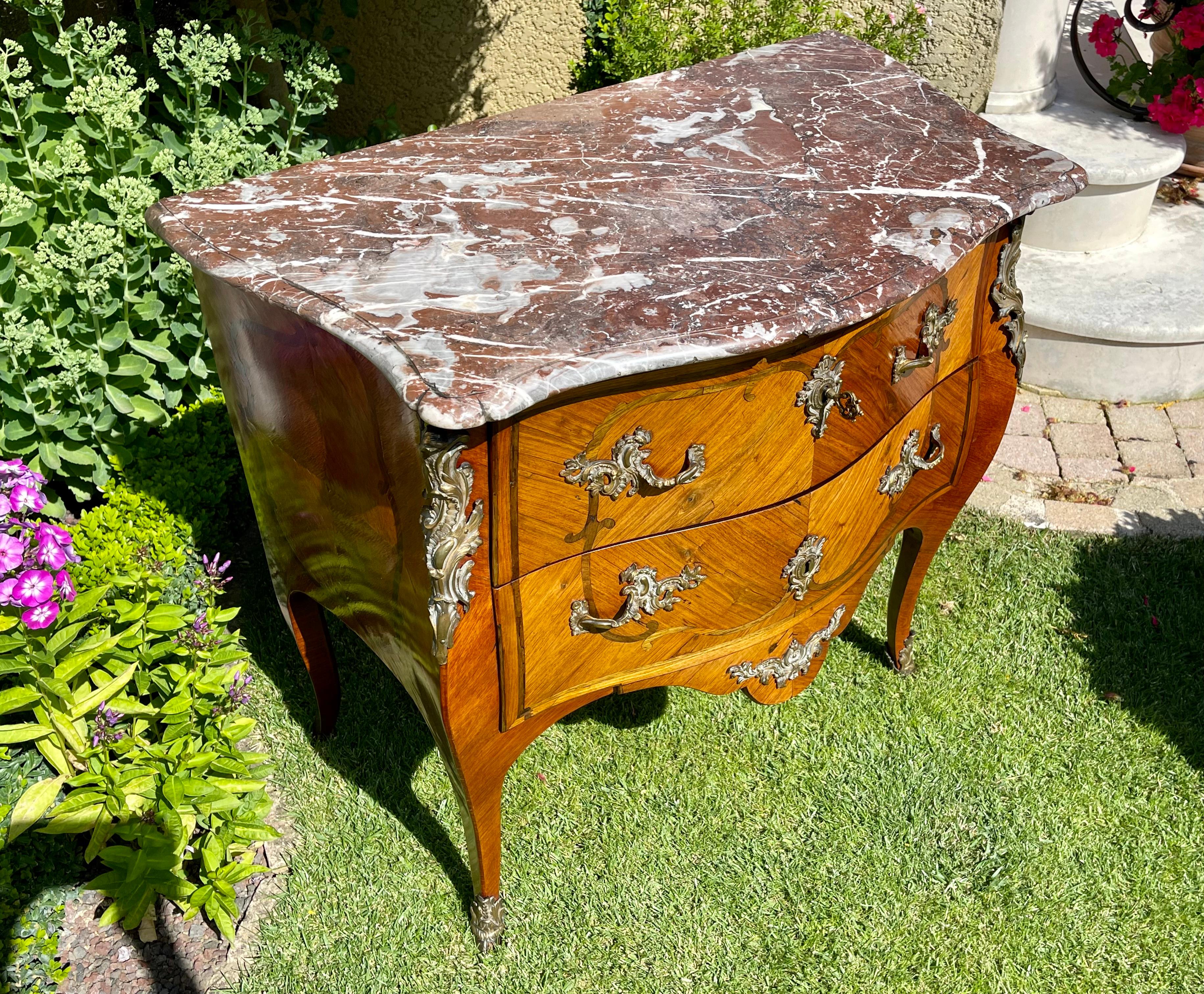 Louis XV Style, Marquetry Commode with Bronze Signed Cheval, 19th Century For Sale 1