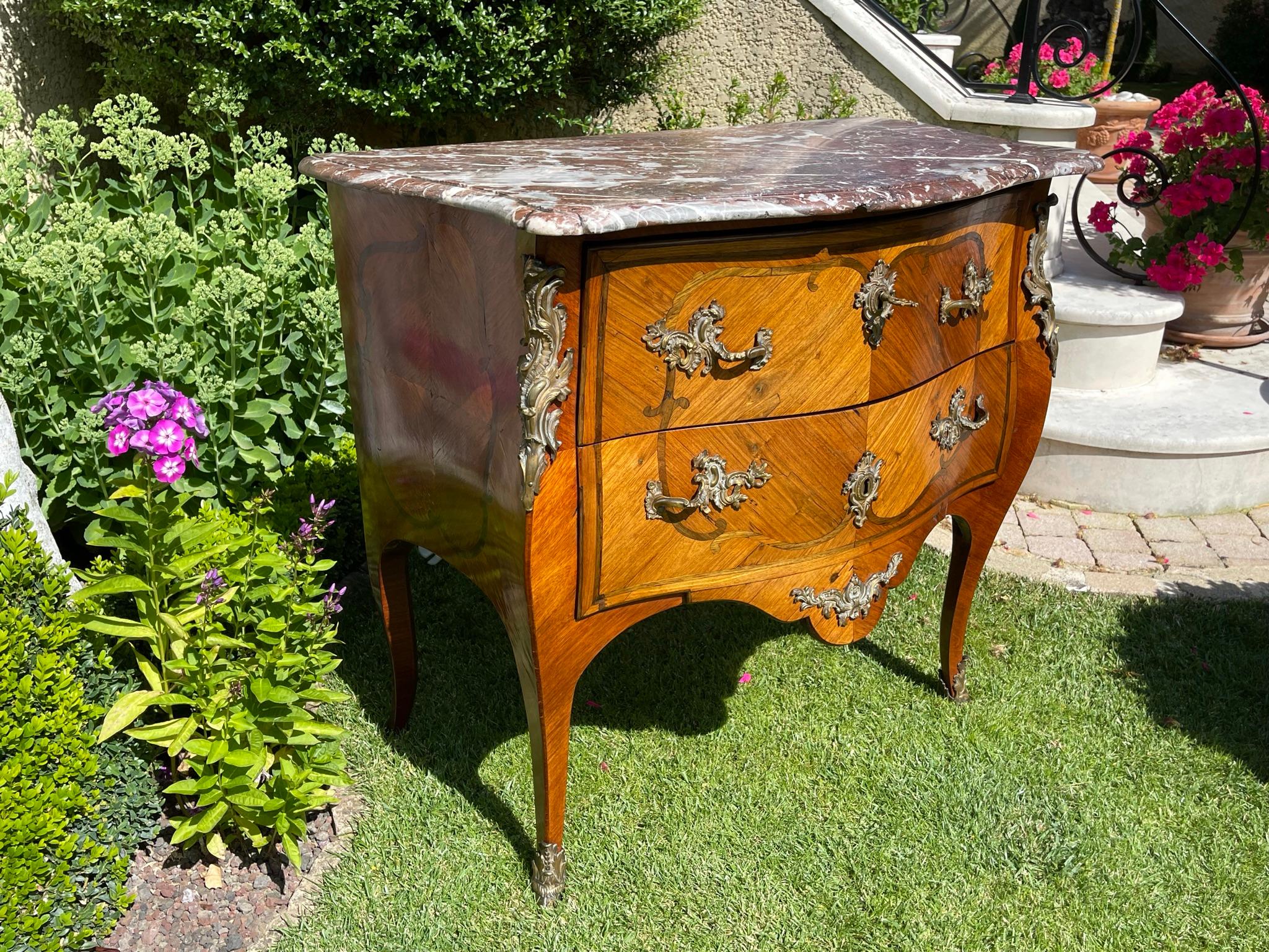 Louis XV Style, Marquetry Commode with Bronze Signed Cheval, 19th Century For Sale 4