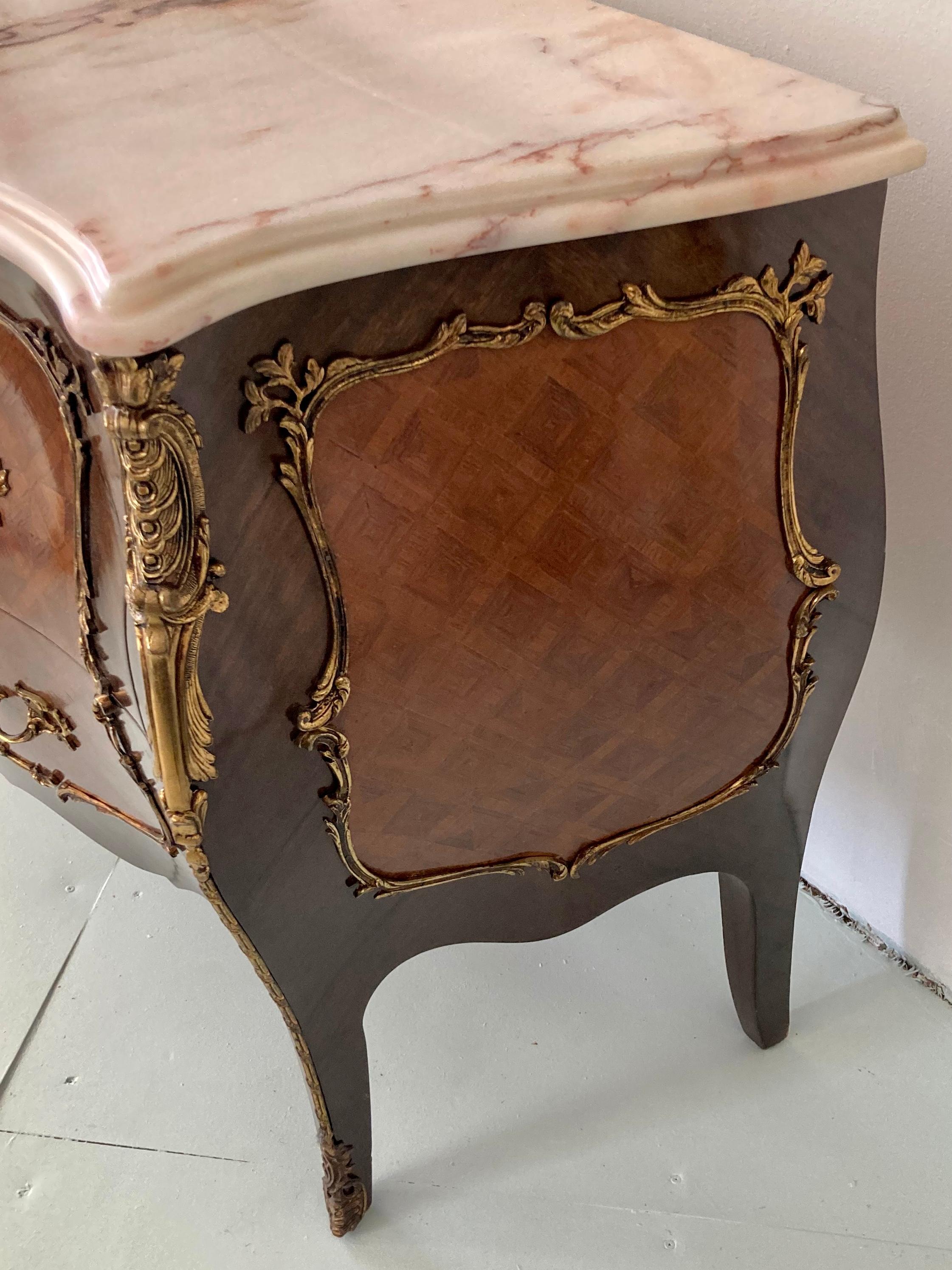 Louis XV Style Marquetry Commode With Marble Top For Sale 3
