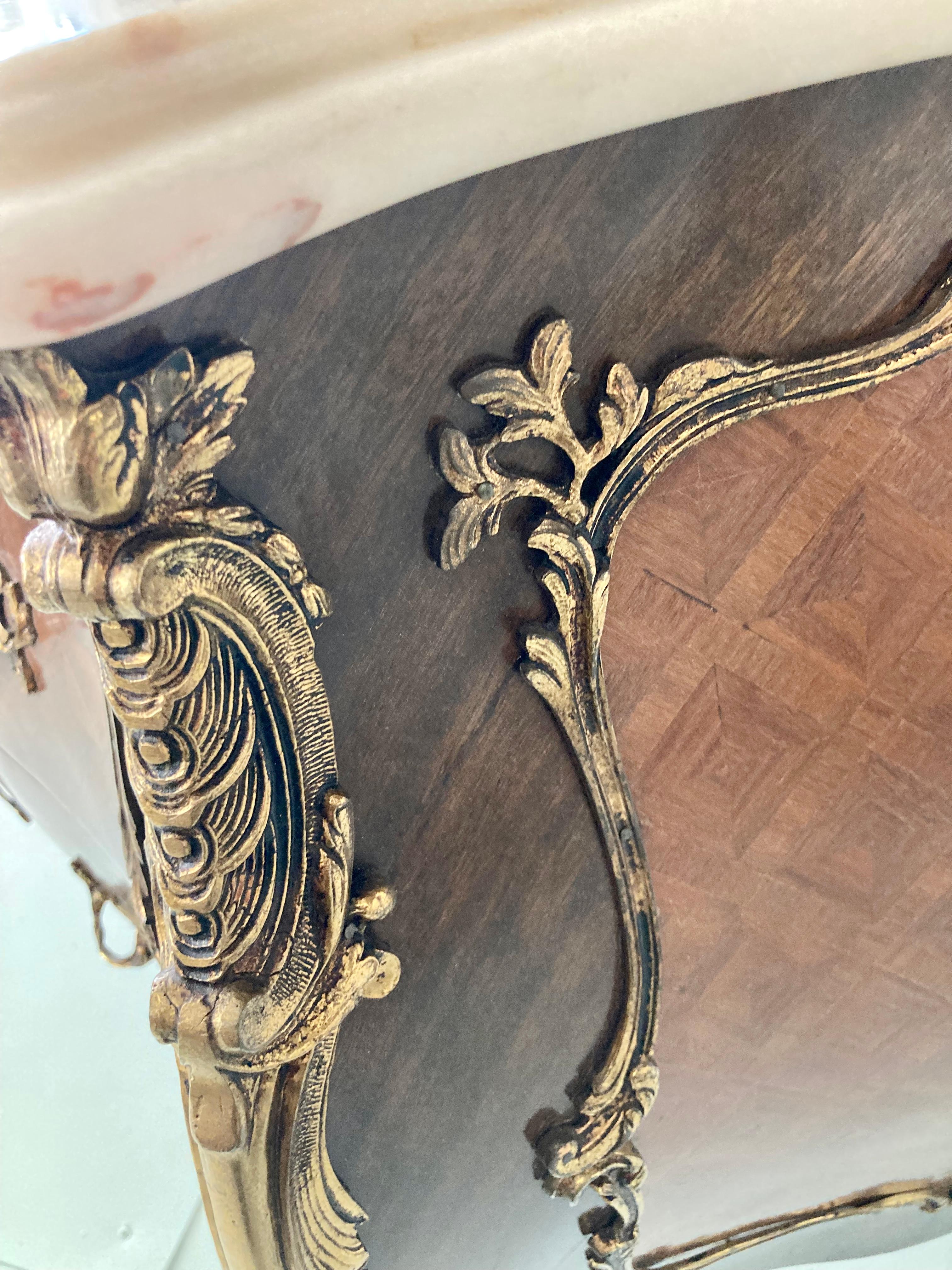 Louis XV Style Marquetry Commode With Marble Top For Sale 4
