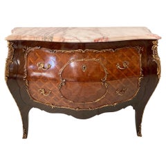 Louis XV Style Marquetry Commode With Marble Top